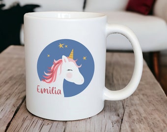 Keramik Tasse "Einhorn Funkelstern", mit Namen personalisiert, matt oder glänzend, Geburtstagsgeschenk, Geschenk für Kinder, Kindergarten