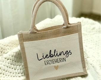 Jutetasche "Lieblings Erzieherin oder Lehrerin" in zwei Größen, Dankeschön Abschiedsgeschenk Schule Kindergarten, Geschenkidee Weihnachten