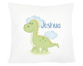 Kissen flauschig oder satiniert, Polster Dino mit Namen, Personalisiertes Geschenk zur Geburt, Geburtstag, Babyparty, Taufe