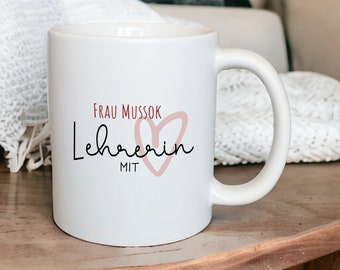 Keramik Tasse "Lehrerin mit Herz" mit Namen personalisiert, matt oder glänzend, Abschiedsgeschenk Lehrerin, Schulschluss, Danke Lehrerin