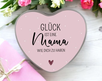 Geschenkdose Aufbewahrungsdose Keksdose Herz,  "Glück ist eine Mama/Oma wie dich zu haben" Geschenk zum Muttertag, Geschenkverpackung