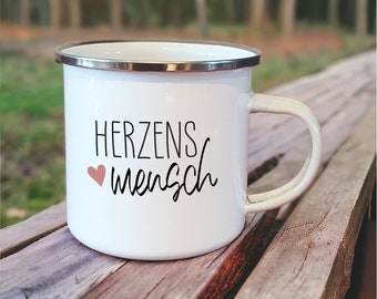 Emaille Tasse "Herzensmensch" Valentinstag Geschenk, Geburtstag, Hochzeitstag, Jahrestag