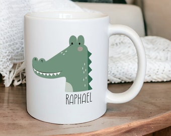 Keramik Tasse "Krokodil" mit Namen personalisiert, matt oder glänzend, Geburtstagsgeschenk, Geschenk für Kinder, Kindergarten, Kinderbecher