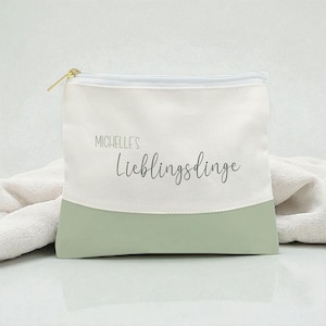 Trousse de toilette personnalisée avec bordure colorée « Favorite Things », trousse de toilette, trousse de maquillage en sauge, blush ou or rose
