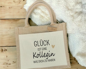 Jutetasche "Glück ist eine Kollegin oder Chefin wie dich zu haben" in zwei Größen, Abschiedsgeschenk, Ruhestand, Jobwechsel