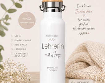 Thermos personalizzato per un insegnante dal cuore d'oro | Regalo per un insegnante | Regalo di fine anno scolastico | Stampa fronte-retro