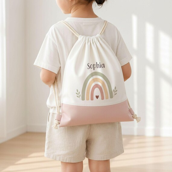 Personalisierter Kinder-Turnbeutel "Regenbogen",  kleiner Wäschebeutel für Kita, Kinderbeutel, Geschenkidee für Kinder