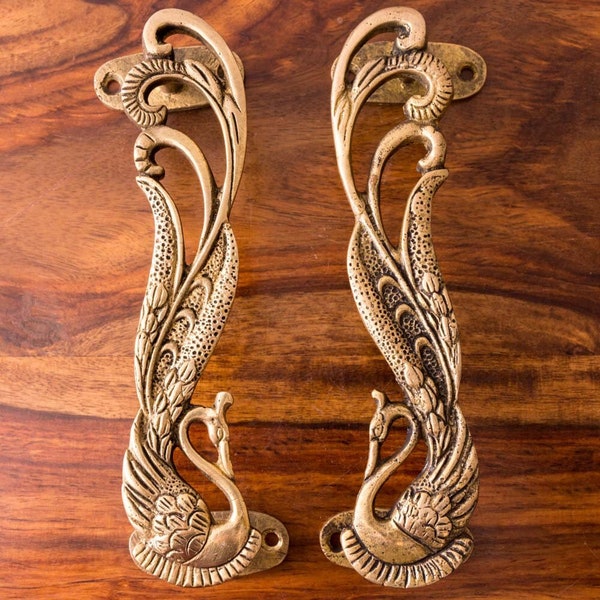 Peacock-Shaped Door Handle Antique Brass / Luxury Decorative Door Pull  / Brass Furniture Hardware for Patio Door, Front Door, Wardrobe