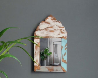 Rustic Wall Mirror with Distressed Finish | Upcycled Mirror Frame from Re-claimed Wood | Unique Vintage Style Window-Shaped Mirror