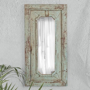 Wall Mirror with Reclaimed Wood Rectangular Pale Mint Green Colour / Rustic Wall Mirror Distressed Finish / Feature Wall Rustic Decor