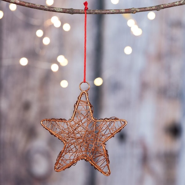 Hanging Iron Wire Stars Set Copper / Christmas Tree Hanging Star-Shaped Ornament