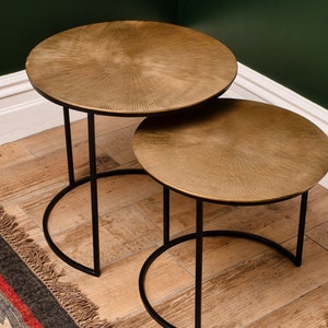 Round side table with golden finish Surya / Unique design table with structured surface - Available in 2 Sizes or as a Set