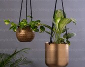 Modern Planters, Set of 2, Minimalist metal plant holder, Copper Finish, Modern planter, Hanging plant pot, Brass finish