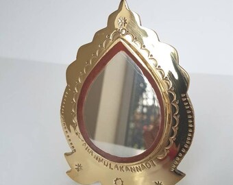 Handmade Luxury Aranmula Mirror from India with Brass Frame / Aranmula Kannadi Mirror / Small Decorative Table-top Mirror / Wedding Gift