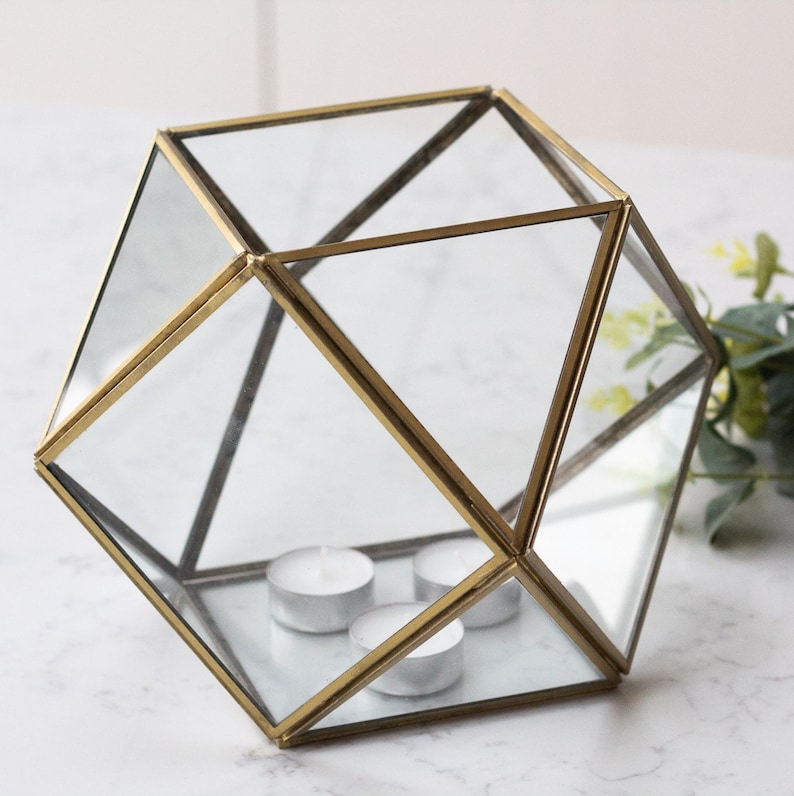 Recycled Metal Contemporary Glass Candle Holders Hexagonal Table Top Greenhouse Candle Holders for Festive and Event Decor image 3