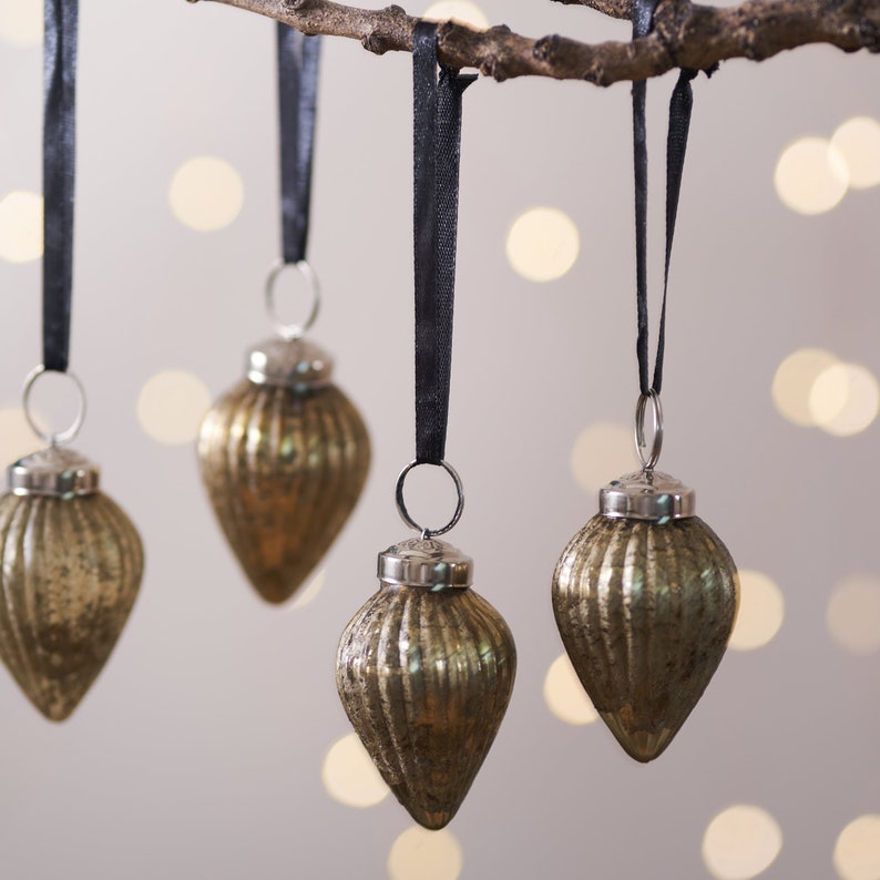 Rustic Aged Baubles / Set of 4 Golden Rustic Christmas Baubles / Xmas Tree Glass Ornaments image 3