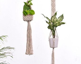 Macrame boho plant hangers / Minimalist cotton string planters with long tassels / Macrame crochet style decor