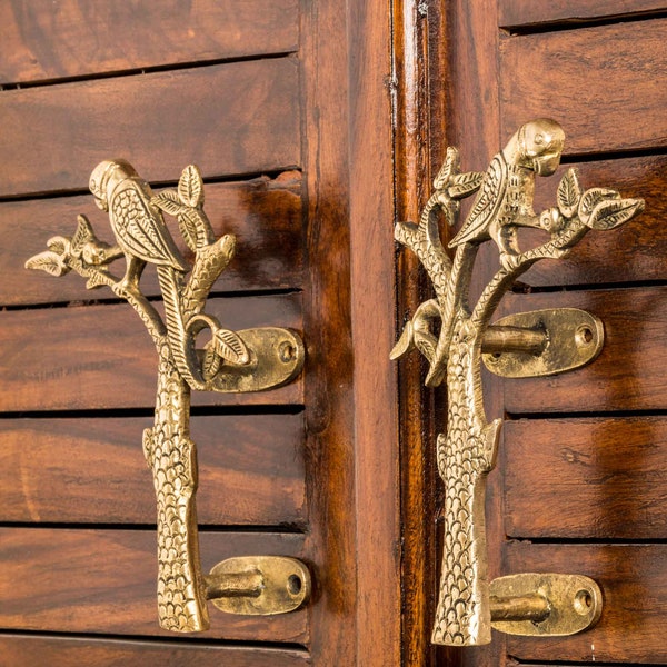 Brass Luxury Door Handle Parrot-Shaped 'Tamba' / Decorative Elegant Door Pull for Wardrobes, Drawers, Front Door