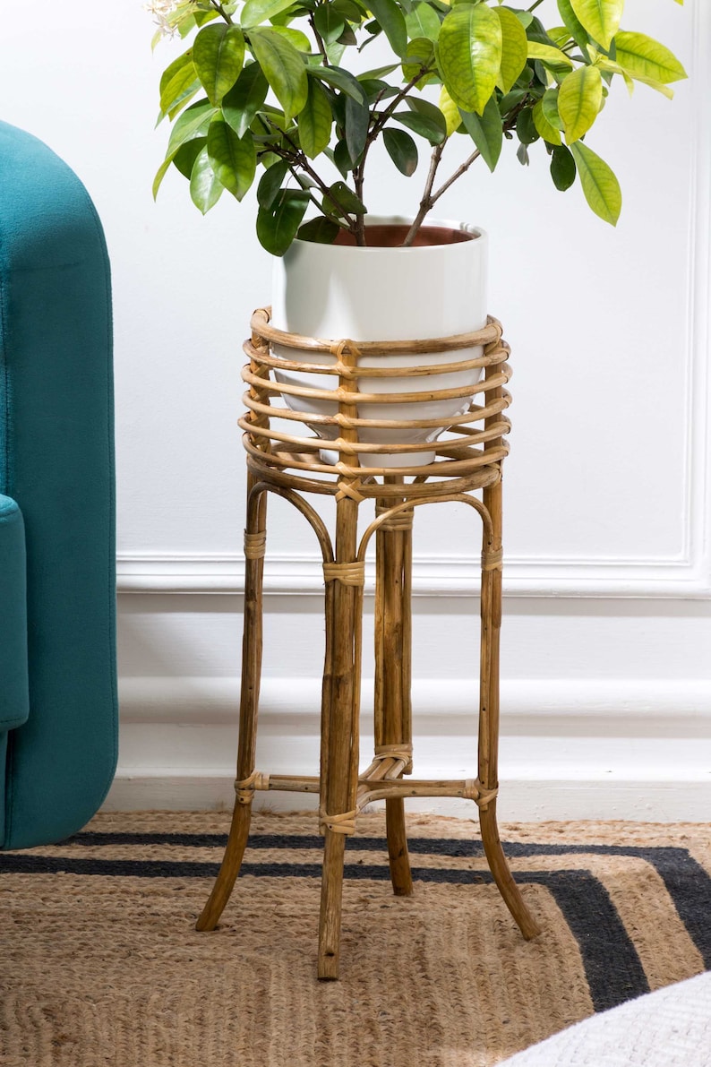 Eco-Friendly Cane Plant Stand 'Gamla' Lightweight / Basket Style Plant Stand Boho Decor / Standing Rattan Plant Pot Holder image 2