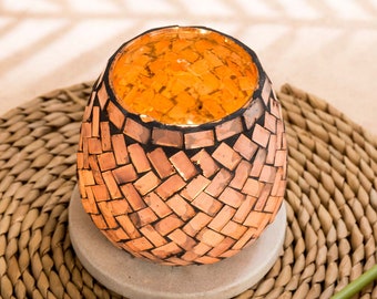 Mosaic Candle Holder "Daiwik" in soft rose colour / Handmade Glass tealight holder / Decorative glass jar / wedding decor