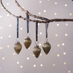 Rustic Aged Baubles / Set of 4 Golden Rustic Christmas Baubles / Xmas Tree Glass Ornaments image 1