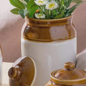 Ceramic Pot with Lid Dual Colour Brown and White / Handmade Ceramic Pickle Jar Ceramic Jar / Round Kitchen Storage Container Sugar Pot