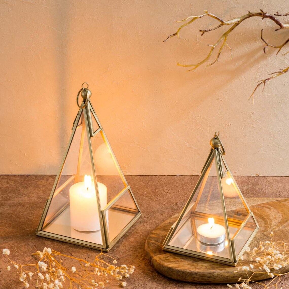 Pyramid Glass Candle Holders With Metal Triangular Frame / Etsy UK