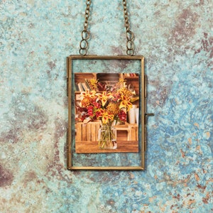 Photo Frames with Antique Brass Finish Hanging Portrait or Landscape with Metal Frame and Chain Vintage Style / Gift for New Home