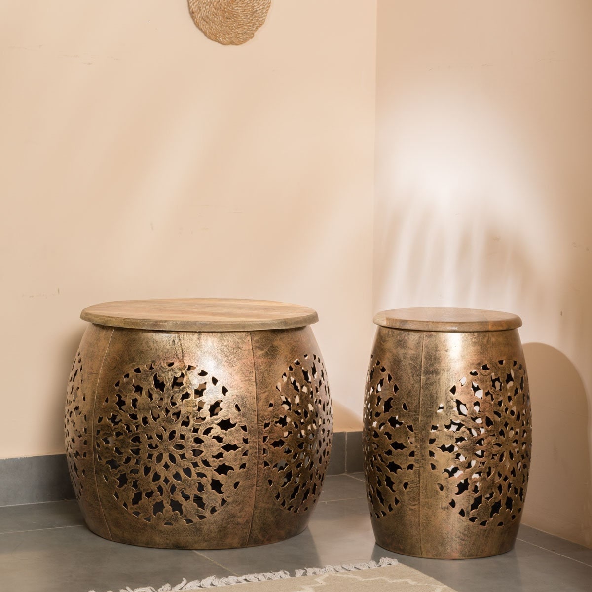 Silver barrel on sale end table