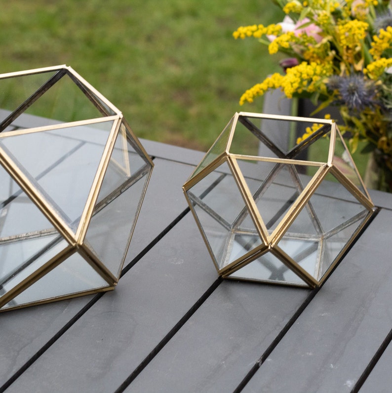 Recycled Metal Contemporary Glass Candle Holders Hexagonal Table Top Greenhouse Candle Holders for Festive and Event Decor image 8