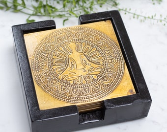 Ajuny Boîte à épices Ronde En Laiton Fabriquée à La Main Dorée Avec