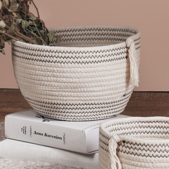 Small Wicker Baskets for Organizing, Recycled Paper Rope Storage