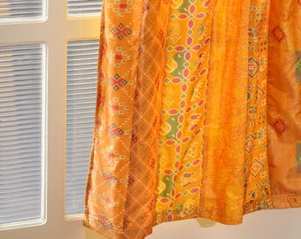 Boho Patchwork Silk Blend Sari Curtains – 2 Panels (84"x42" Each) for Windows & Doors