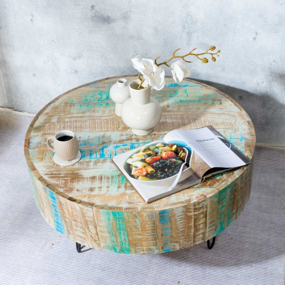 Distressed round coffee sale table