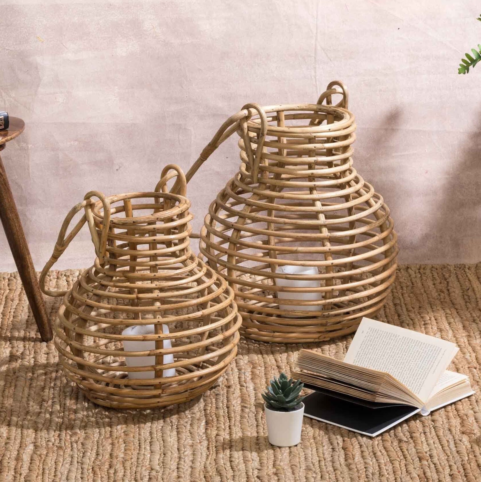 Vaso da terra Boho per piante secche con manico 'Diya Salai' / Decorazione  Boho Decorazione leggera in rattan sospeso / Cesto a forma di pancia -   Italia