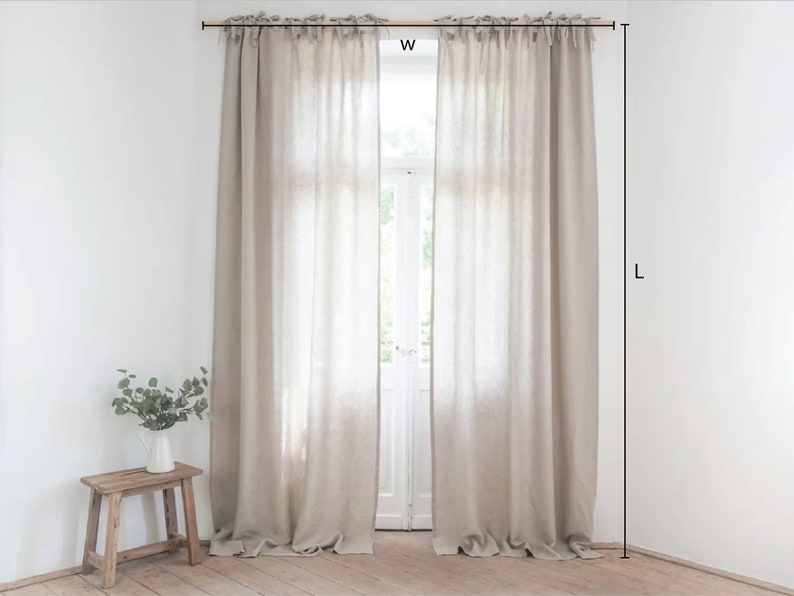 NATURAL linen draperies Tab top/Tie top /Rod pocket drapes bathroom, kitchen & bedroom draperynatural linen/cozy design/linen curtains image 2