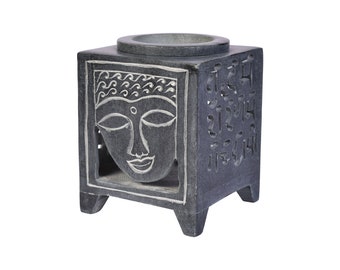 Buddha Face Oil Burner / Essential Oil Diffuser for Aromatherapy / Meditation Accessory / Cube-Shaped Buddha Oil Burner