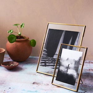 Pure Brass Photo Frame / Recycled Glass & Brass Portrait Landscape Photo Frames / Sizes 4x6, 5x7, 8x10 image 1