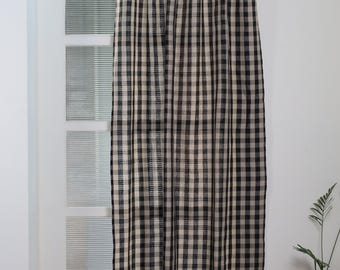 Custom Linen Gingham Drapes, Black & White Farmhouse Check Curtains, Various Hanging Styles, Linen Window Treatments