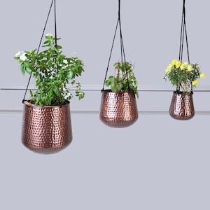 Hammered Hanging Planters / Contemporary Iron Plant Holders with Copper Finish / Modern Planters Available in 3 Different Sizes or Set of 3