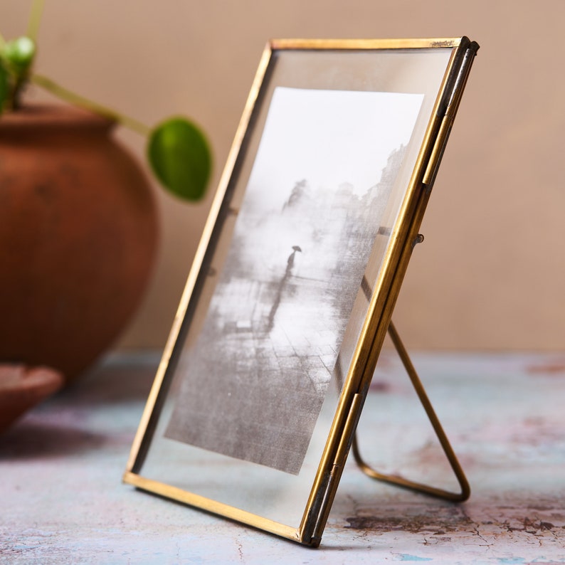 Pure Brass Photo Frame / Recycled Glass & Brass Portrait Landscape Photo Frames / Sizes 4x6, 5x7, 8x10 image 2