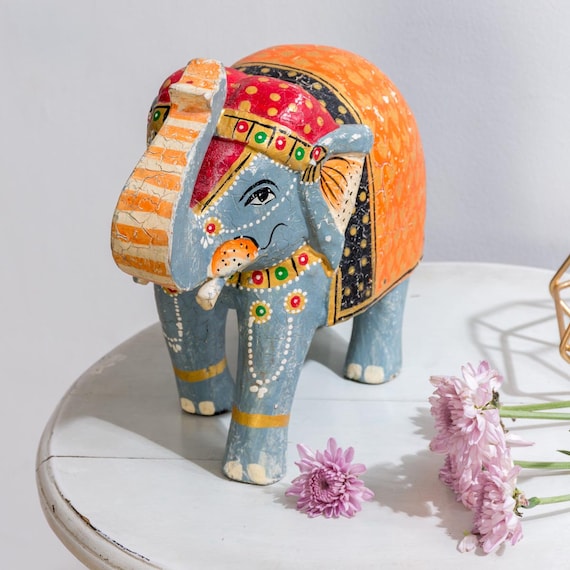 Large Painted Indian Elephant Figurine From Rajasthan Large Painted Indian Elephant Figurine From Rajasthan
