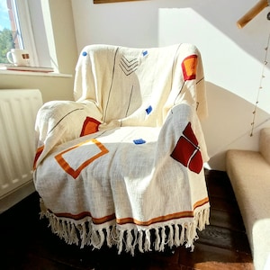 Boho wall tapestry hanging / Bed throw with colourful embroidery / Boho bedspread with colourful pattern handmade from 100% cotton