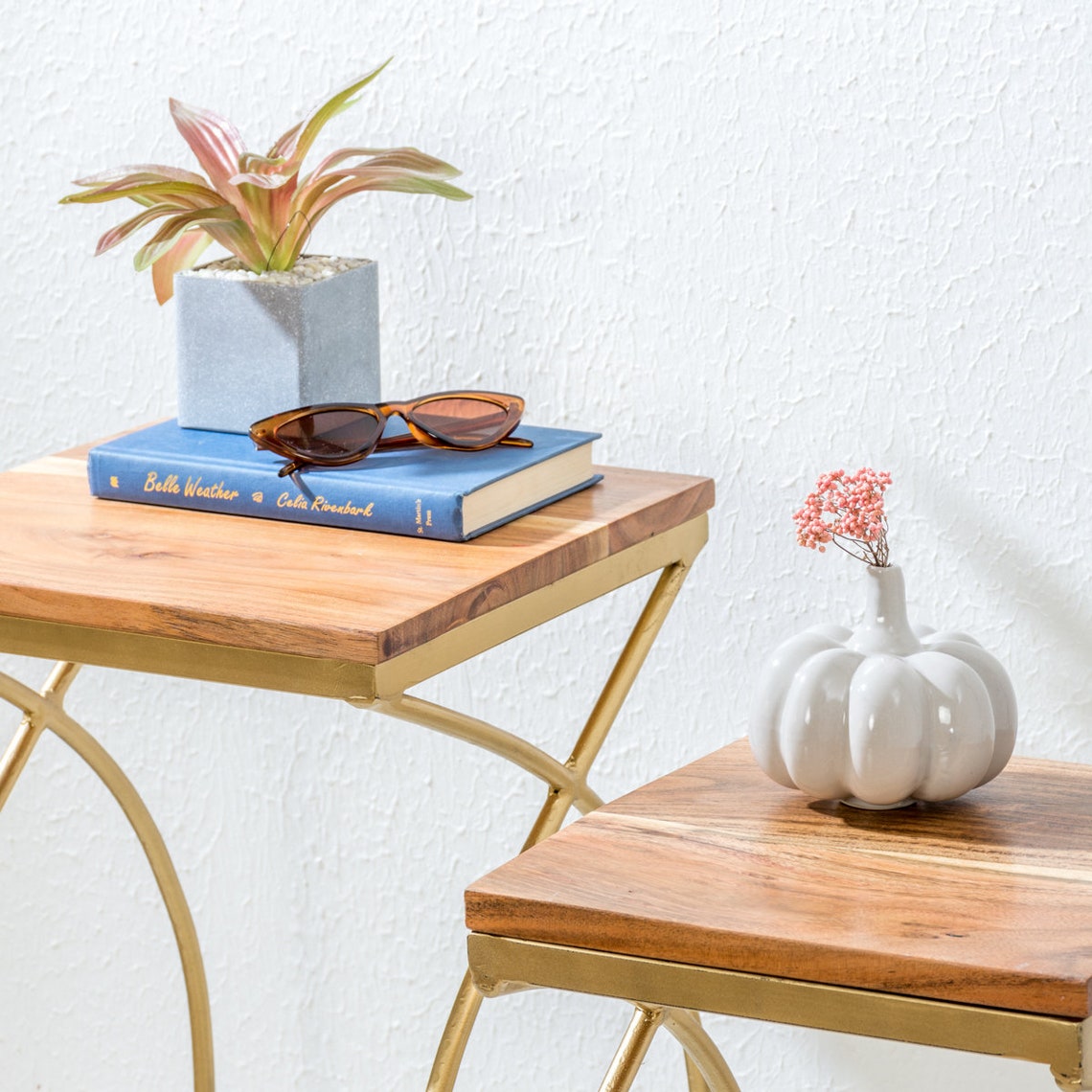 Elegant Side Tables With Wooden Top and Metal Frame - Etsy UK