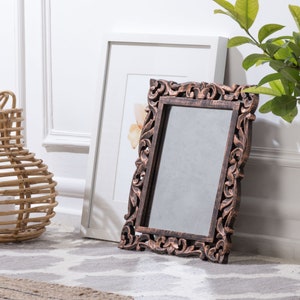 Wooden Carved Mirror &#39;Darpan&#39; / Table-top or hanging decorative mirror / Ornamental mirror with ornamental handcarved frame