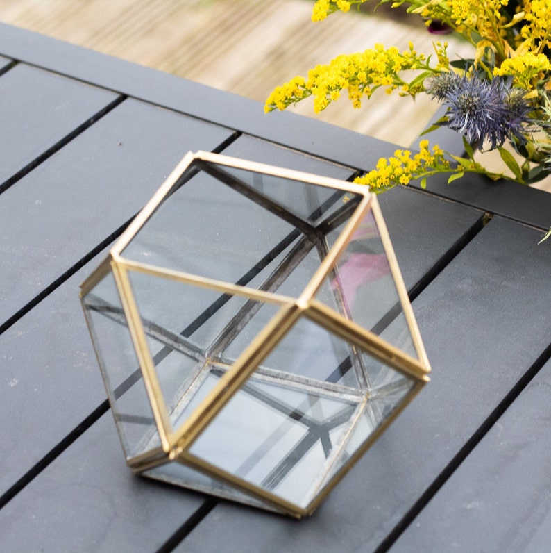 Recycled Metal Contemporary Glass Candle Holders Hexagonal Table Top Greenhouse Candle Holders for Festive and Event Decor image 2