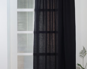 Custom Linen Color Block Curtains, Handmade Farmhouse Drapes, Rod Pocket or Tie Top, Linen Window Treatments