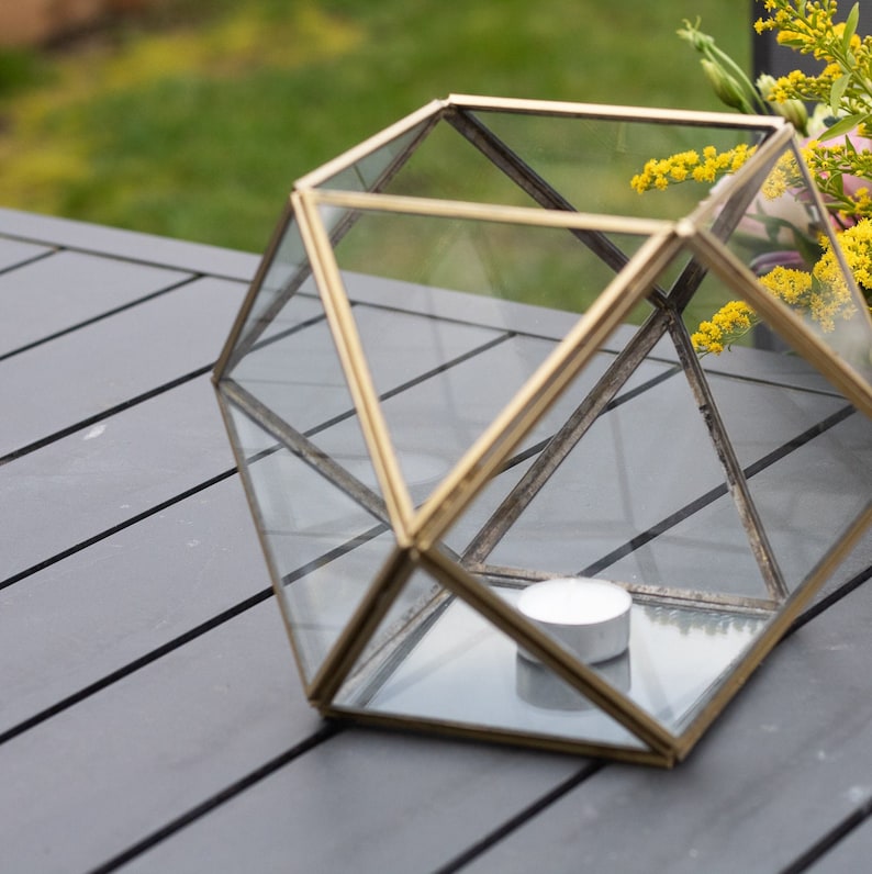 Recycled Metal Contemporary Glass Candle Holders Hexagonal Table Top Greenhouse Candle Holders for Festive and Event Decor image 4