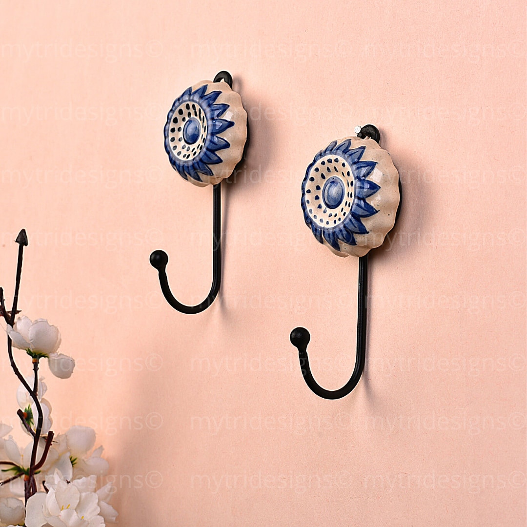 Set of 2 Ceramic Coat hooks Handmade Coat hooks Decorative Etsy