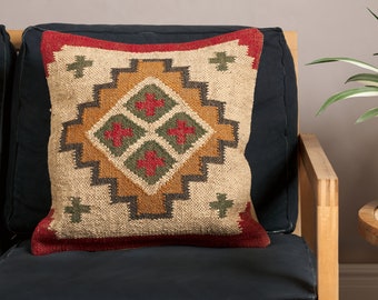Maara Jute Cushion Cover / Handmade Jute Cushion Cover with Kilim Pattern / Organic Jute Cushion Cover